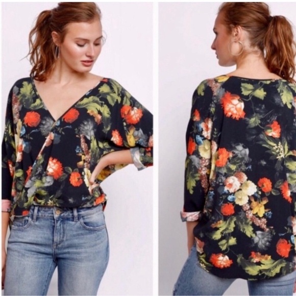 Anthropologie The Odells Floral V-Neck Top Blouse - Picture 3 of 9